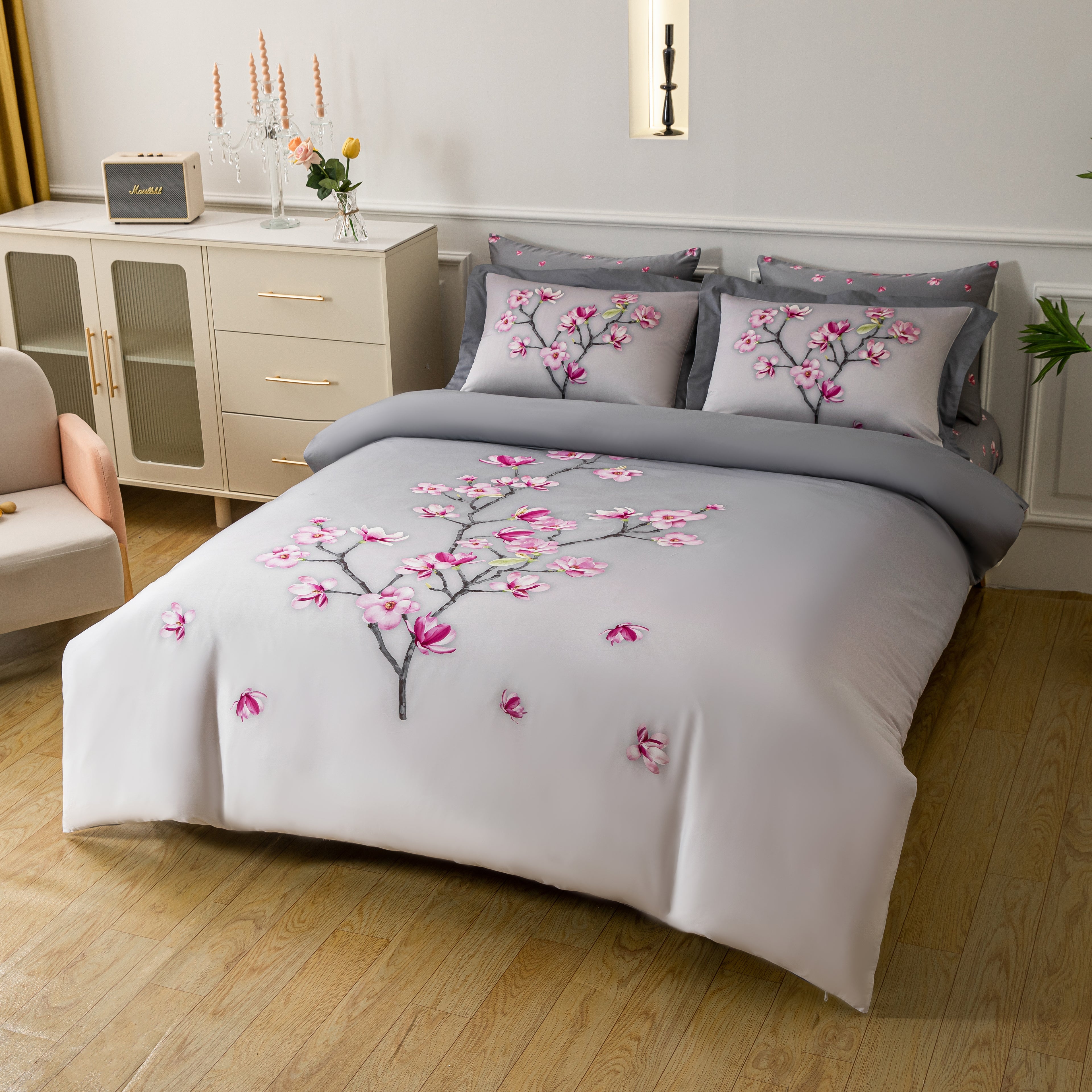 Pink Magnolias Linen Set