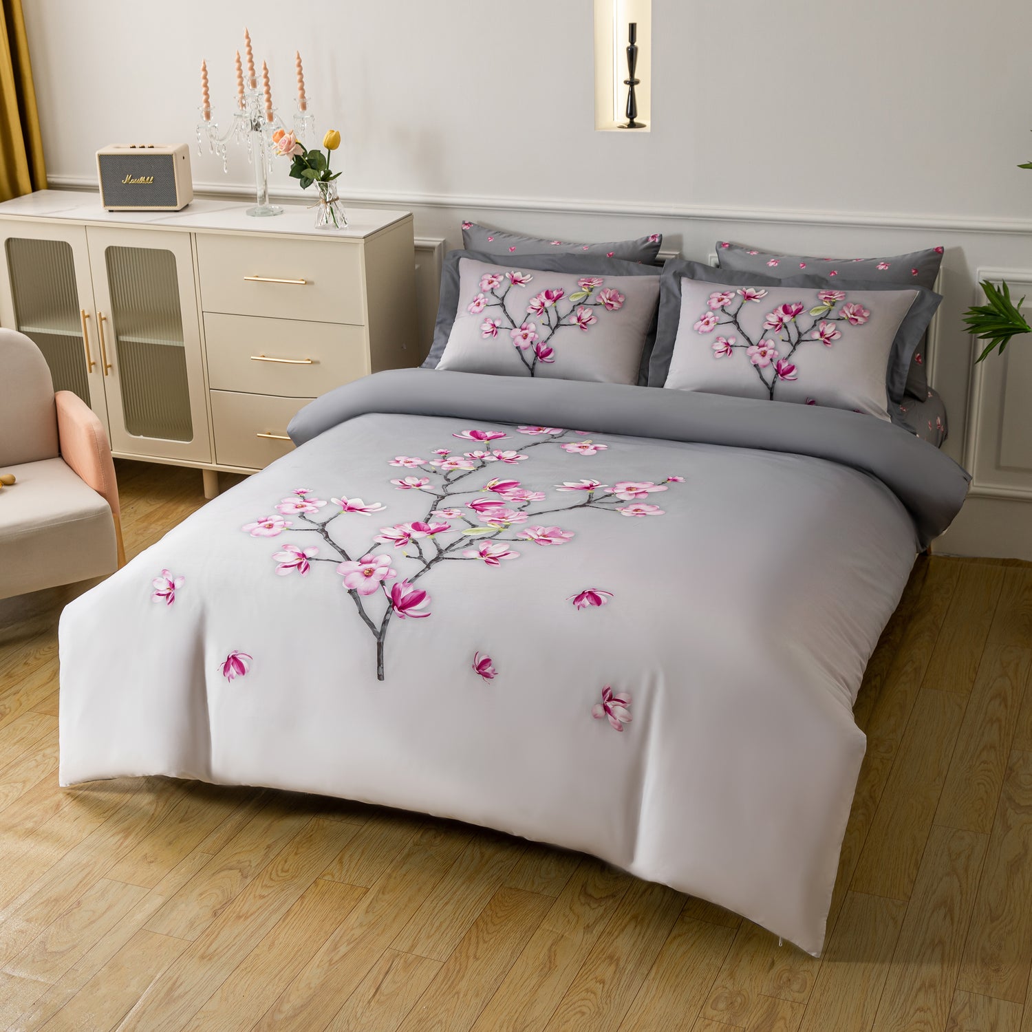 Pink Magnolias Linen Set
