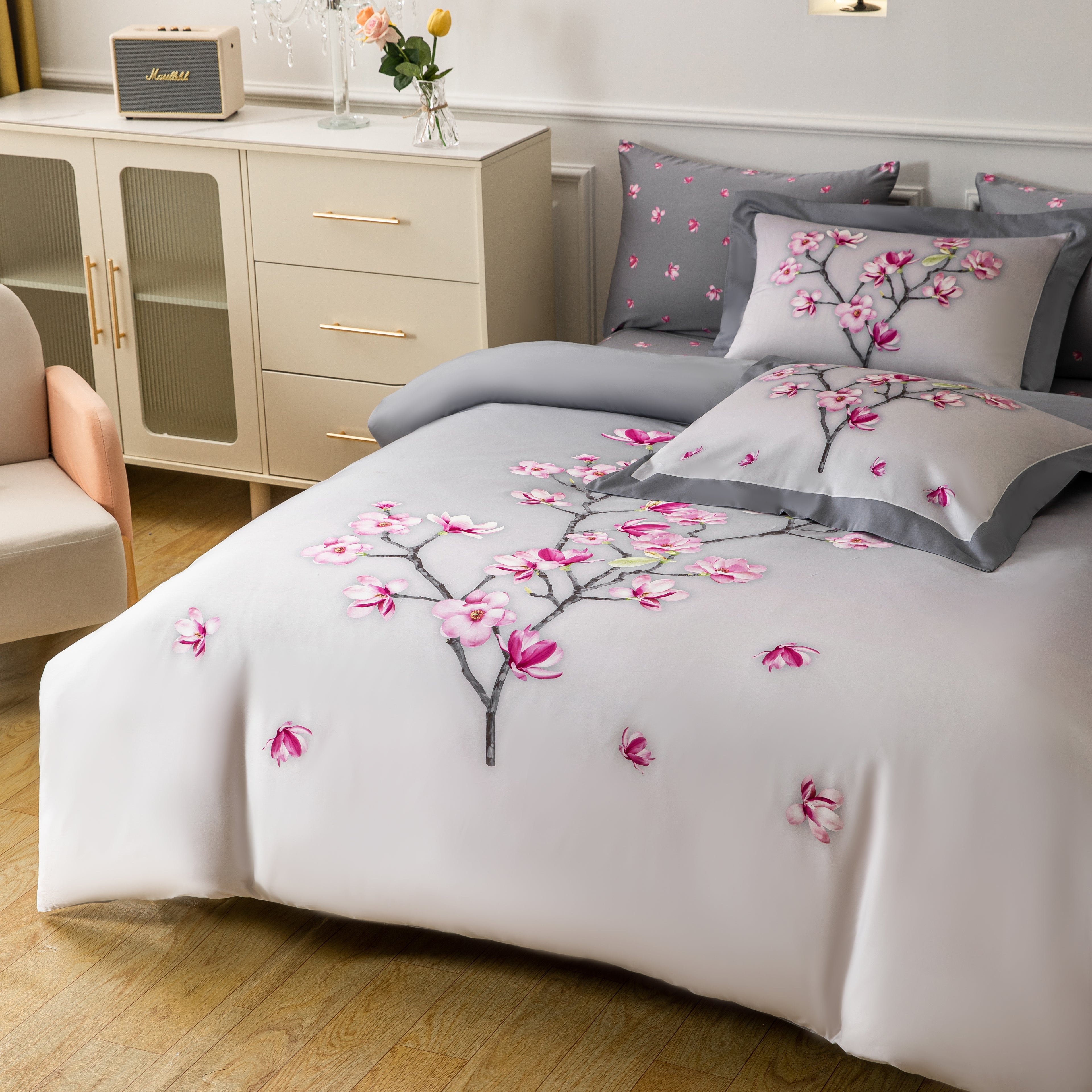 Pink Magnolias Linen Set