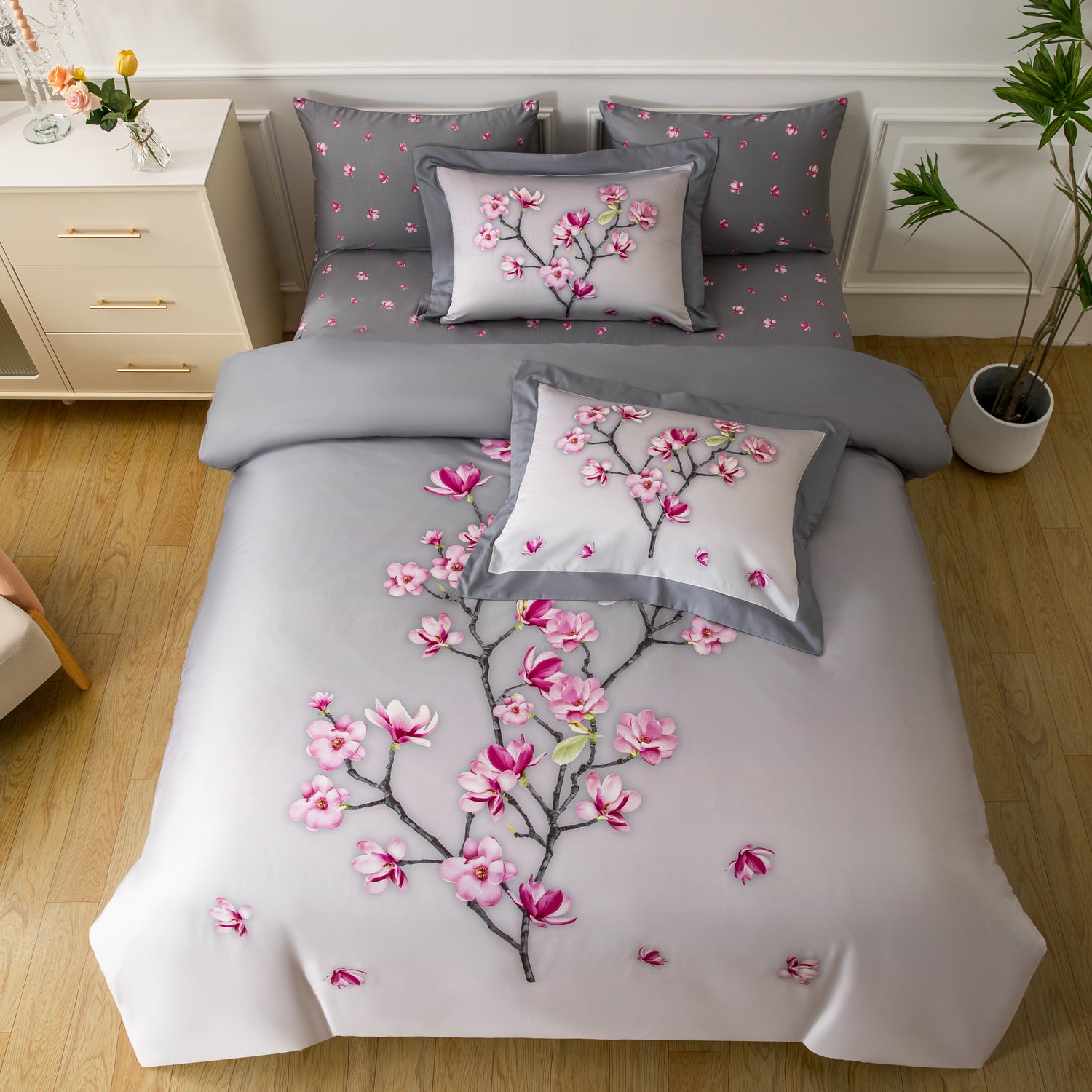 Pink Magnolias Linen Set